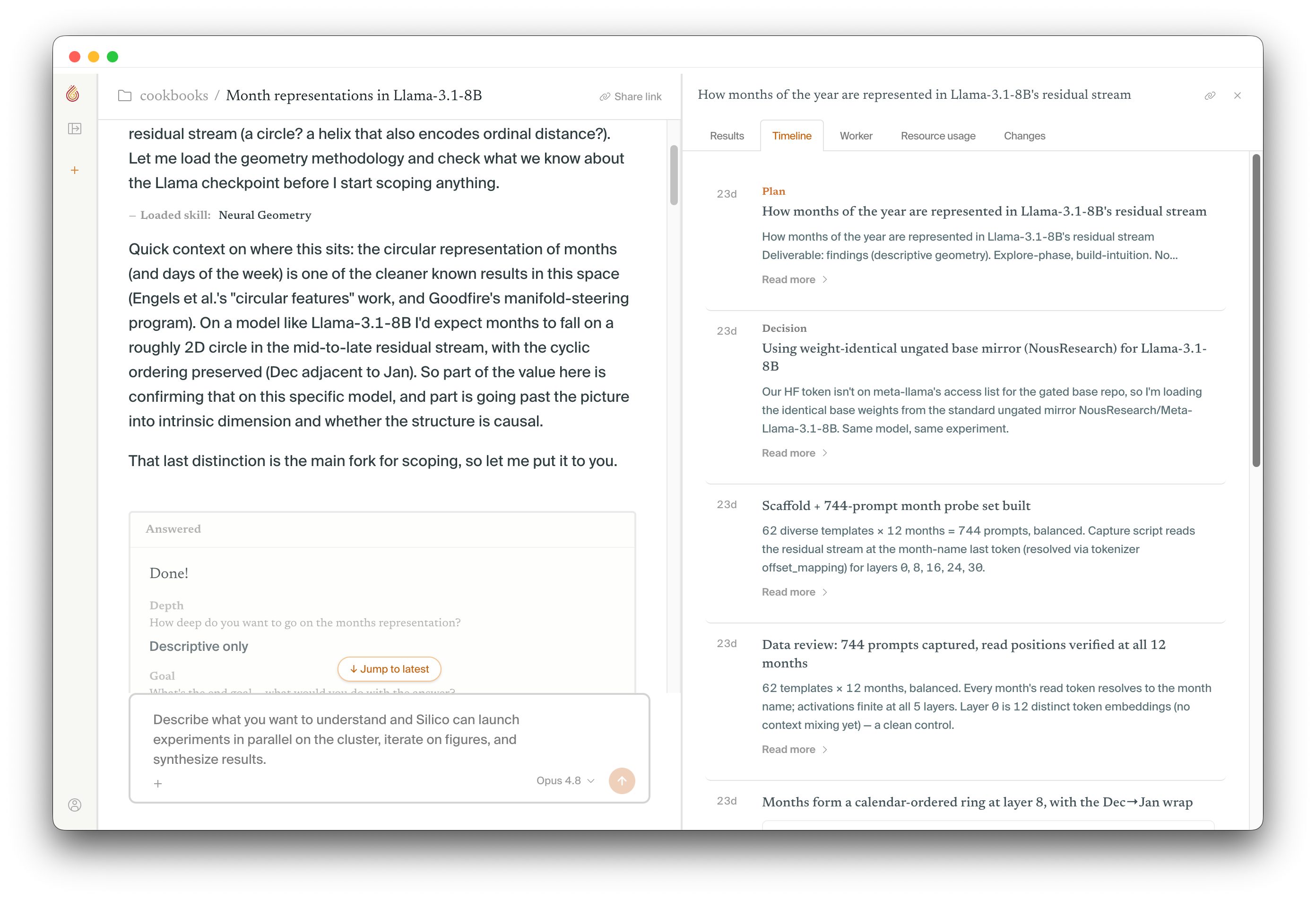 A real Cookbook thread for month representations, with its original experiment plan at the top of the Timeline